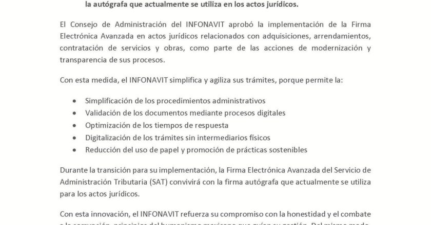 INFONAVIT IMPLEMENTA FIRMA ELECTRÓNICA AVANZADA EN LOS CONTRATOS CON PROVEEDORES