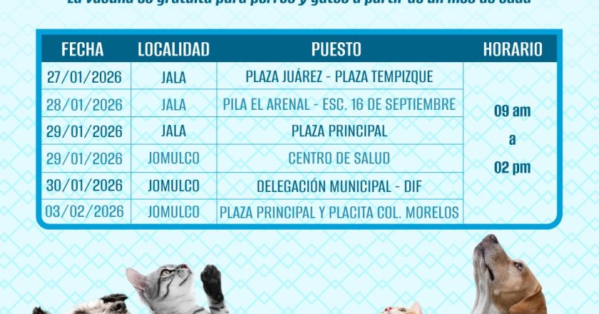 VACUNACIÓN ANTIRRÁBICA GRATUITA EN JALA 2026