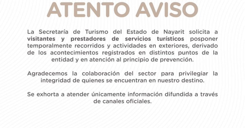 AVISO IMPORTANTE DE LA SECRETARÍA DE TURISMO DE NAYARIT