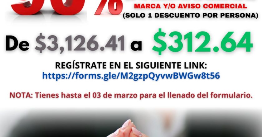 ¡APROVECHA EL 90% DE DESCUENTO EN EL REGISTRO DE TU MARCA!