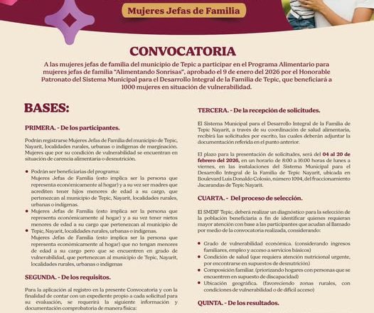 ¡SE ABRE CONVOCATORIA “ALIMENTANDO SONRISAS” PARA JEFAS DE FAMILIA EN TEPIC!