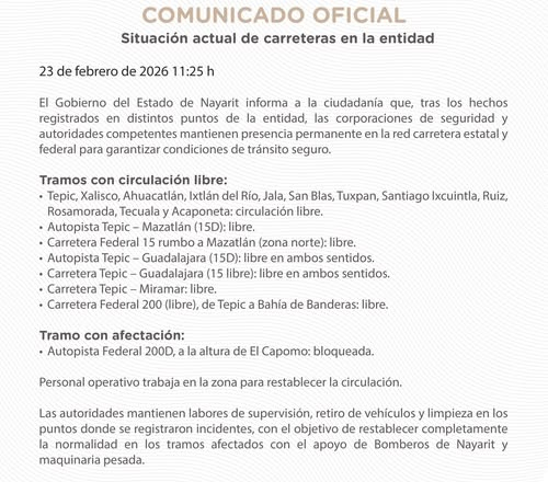 Gobierno de Nayarit informa situación actual de carreteras en la entidad