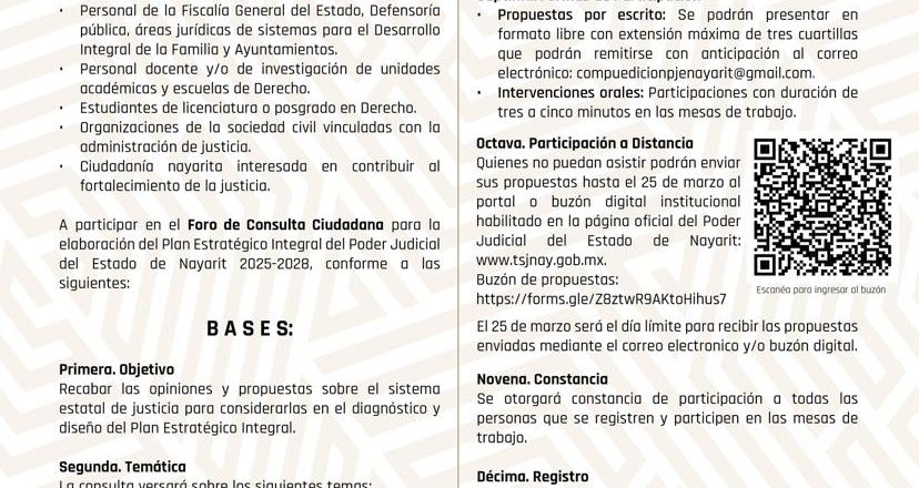 Poder Judicial de Nayarit Invita a Participar en el Plan Estratégico Integral 2025–2028