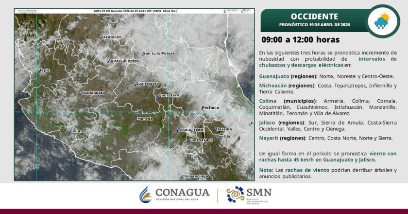 CHUBASCOS Y VIENTOS FUERTES ESTA MAÑANA EN VARIOS ESTADOS