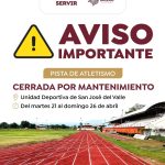 Cierre temporal de pista de atletismo en San José del Valle por mantenimiento