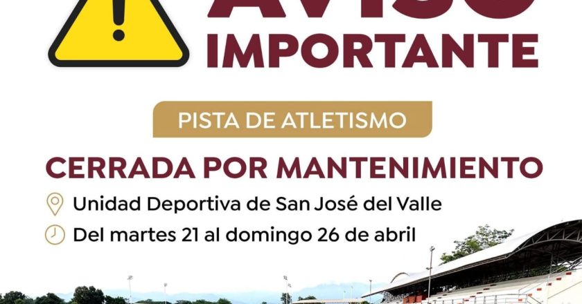 Cierre temporal de pista de atletismo en San José del Valle por mantenimiento